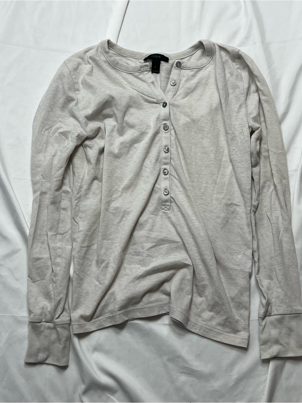 J. Crew Long Sleeve Henley Tee in Light Beige